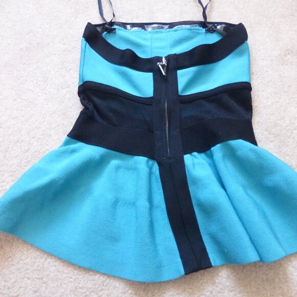 BEBE bright blue and black bandage peplum tube top - Picture 4 of 5